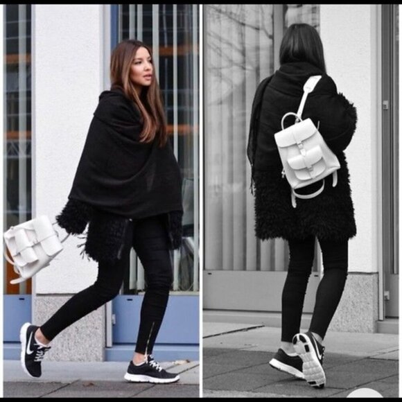Grafea Made in England 100% Leather White Angel Baby Rucksack Backpack with Pom - Picture 1 of 15
